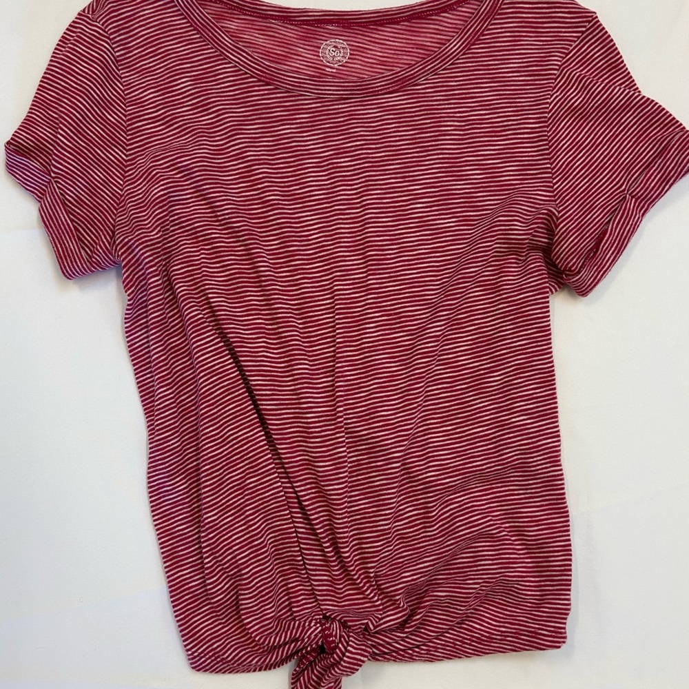 Striped Knot-Front Top - Pink